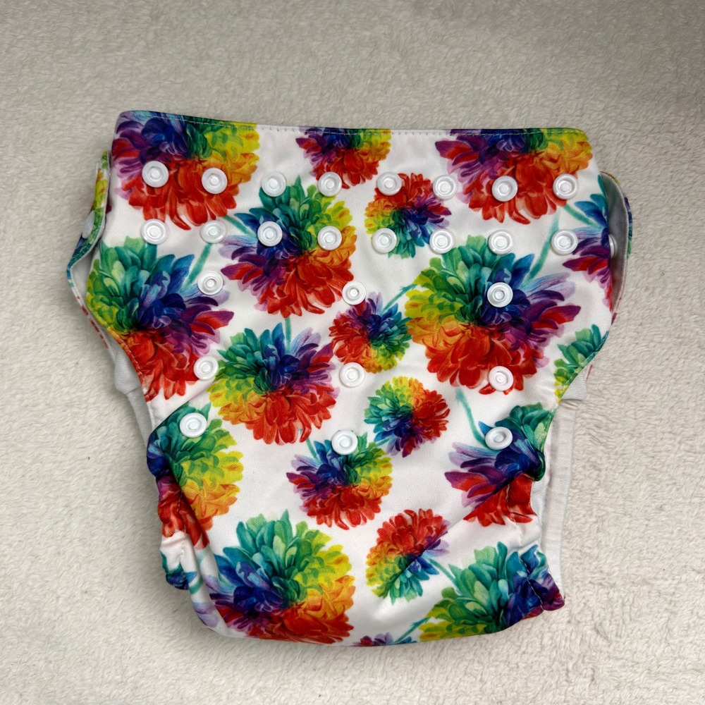 Mama Koala Floral Dahlia Pocket Cloth Diaper Adjustable Snaps Sustainable